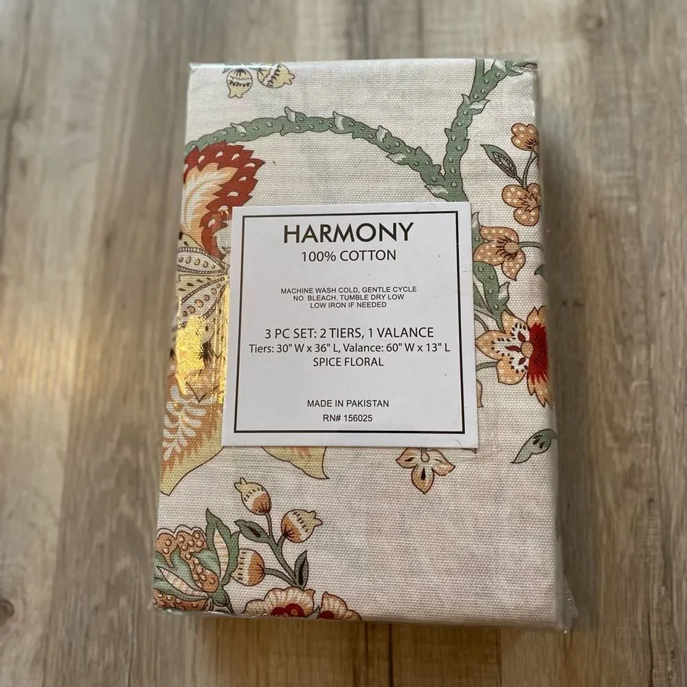 Harmony (Spice Floral) 3 Piece Curtain Set Botanical Design